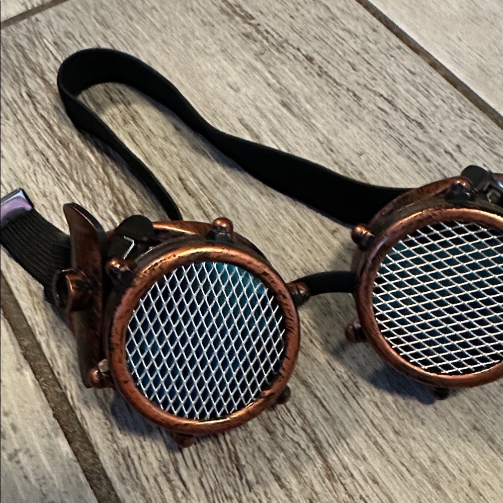 Steampunk Copper Costume Goggles with blue filter  Black Strap Unisex